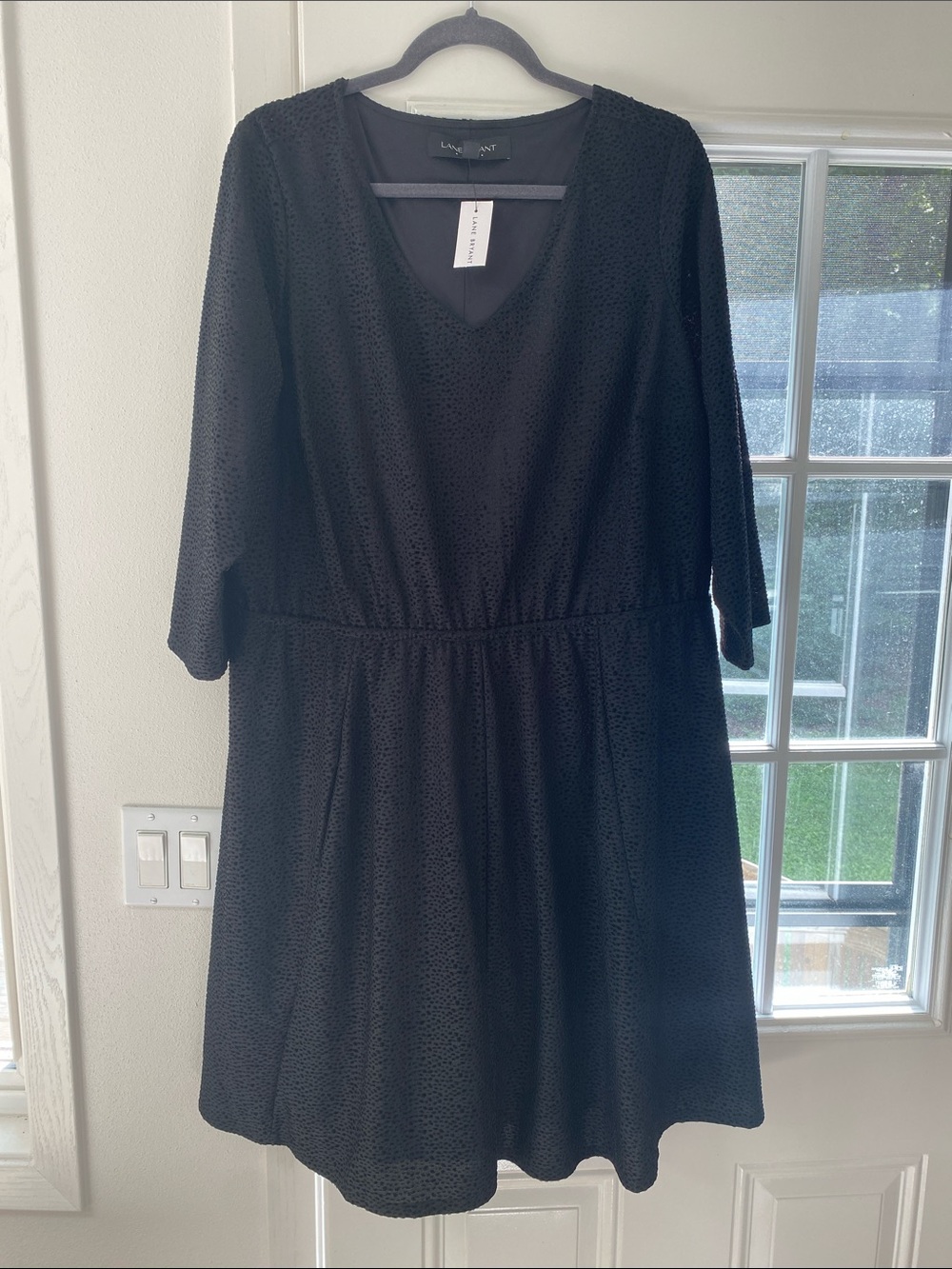 Lane Bryant Black Textured V-Neck A-Line Dress
